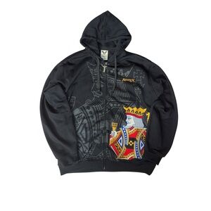 Avirex King of Cards Graphic Hoodie Y2K Hip Hop Streetwear Black Urban Baggy VTG